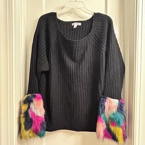 Say What Black Sweater with Colorful Faux Cuffs Women’s Size 1X